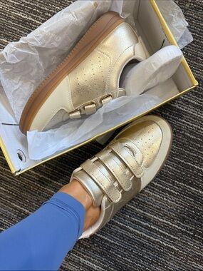 NWT Women's Metallic Gold Velcro Casual Sneakers